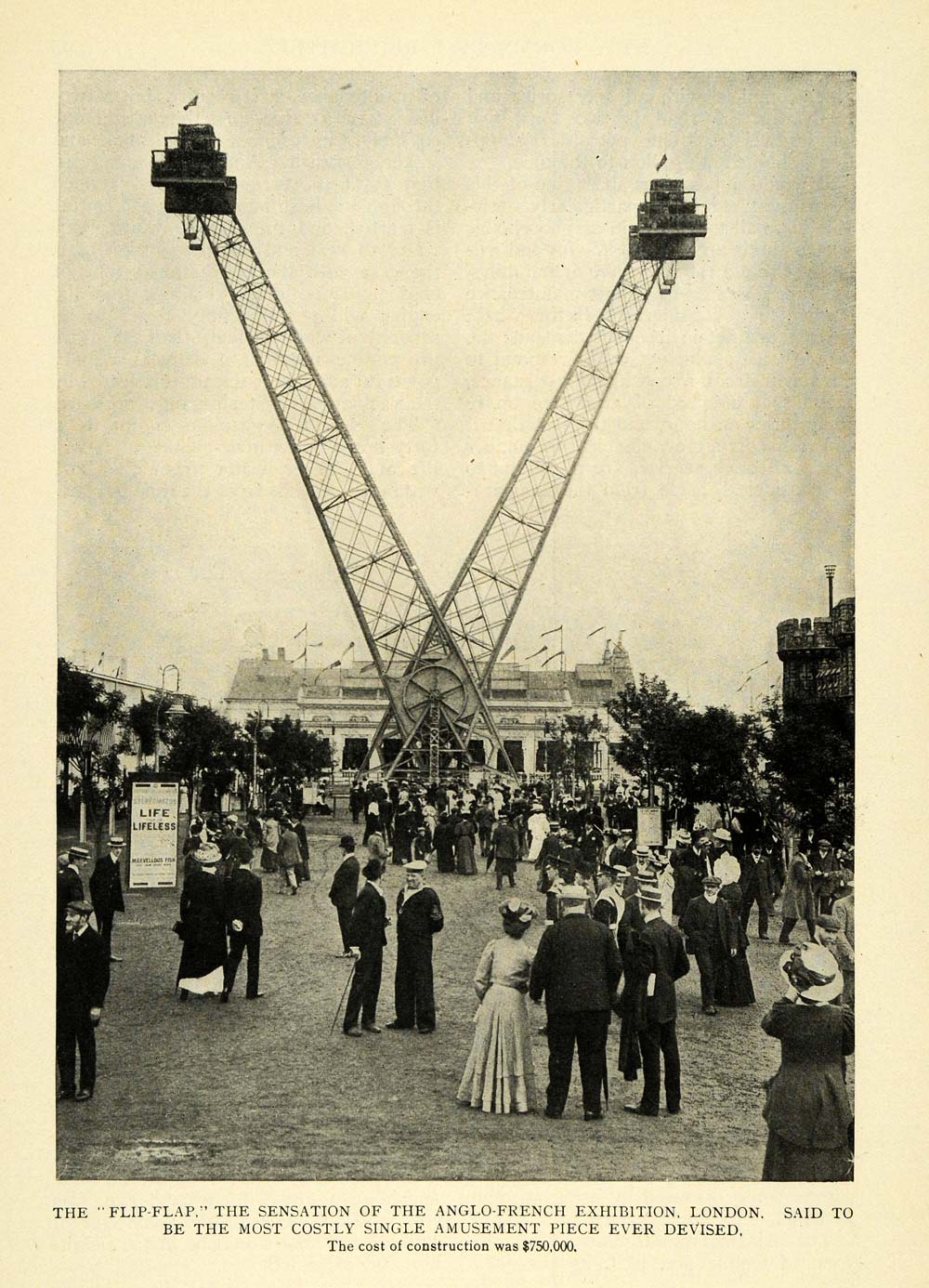 1909 Print Anglo-French Exhibition London Carnival Ride ORIGINAL HISTORIC TW3