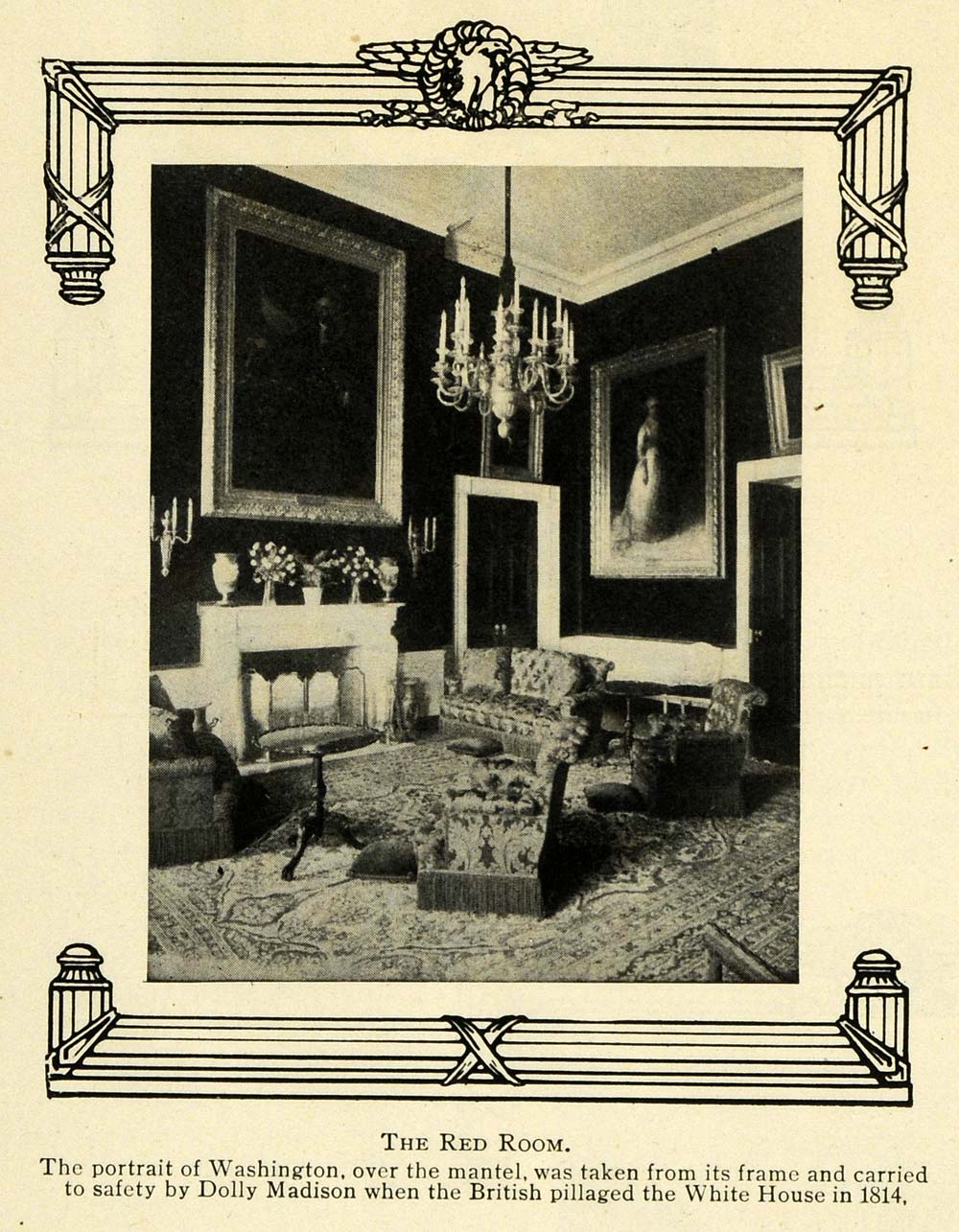 1909 Print Red Room White House Washington Portrait Art ORIGINAL HISTORIC TW3