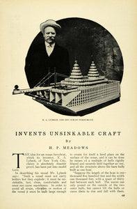 1912 Print N. A. Lybeck Inventor Ocean Ferry Boat Model ORIGINAL HISTORIC TW3
