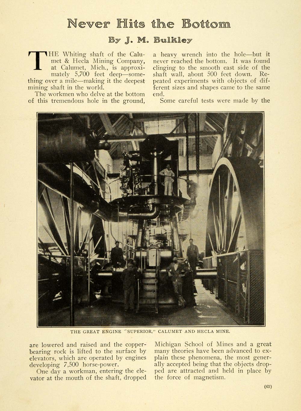 1906 Print Whiting Shaft Calumet & Hecla Mining Co. - ORIGINAL HISTORIC TW3