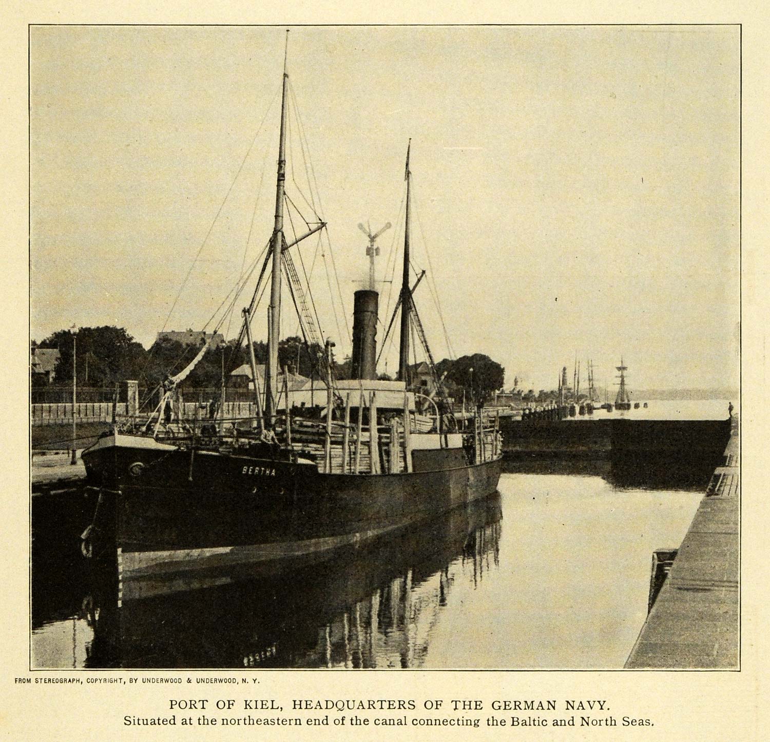 1906 Print Port of Kiel Headquarters of German Navy - ORIGINAL HISTORIC TW3