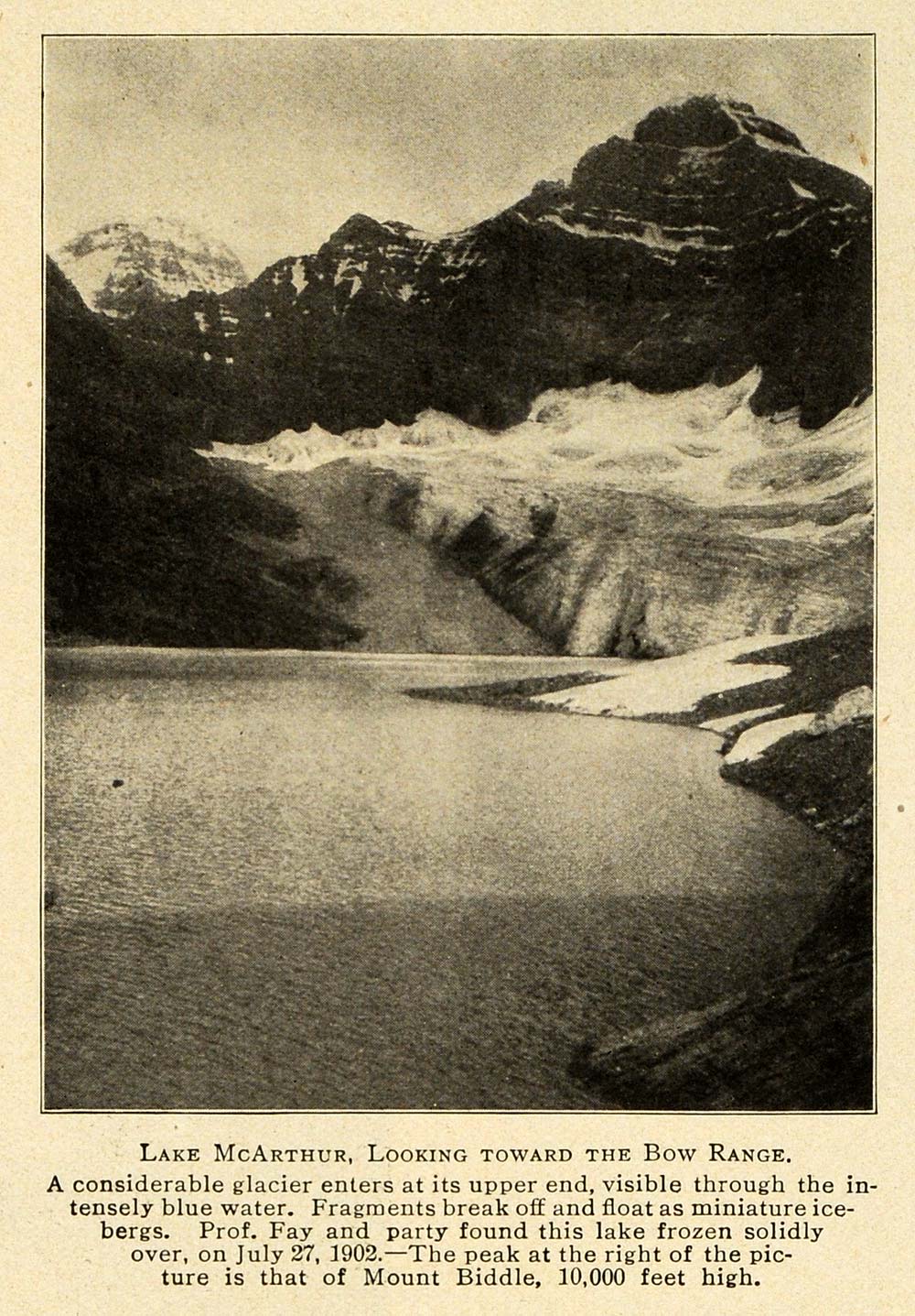 1905 Print Lake McArthur Canadian Rockies Mount Biddle ORIGINAL HISTORIC TW3