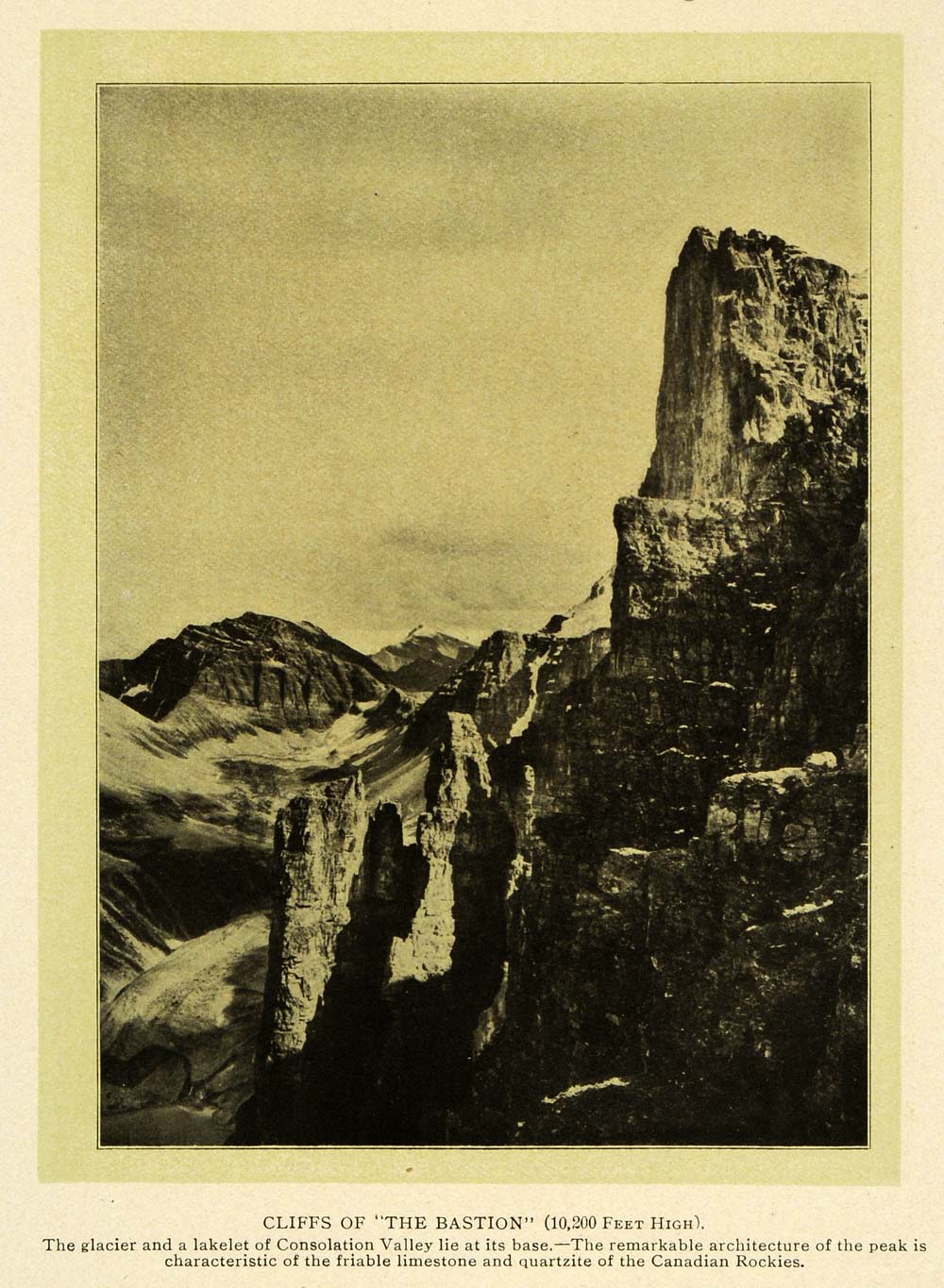 1905 Print Bastion Cliff Canadian Rockies Mountains - ORIGINAL HISTORIC TW3