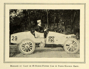 1906 Print Madame Du Gast 35 HP Car Paris-Madrid Race - ORIGINAL HISTORIC TW3