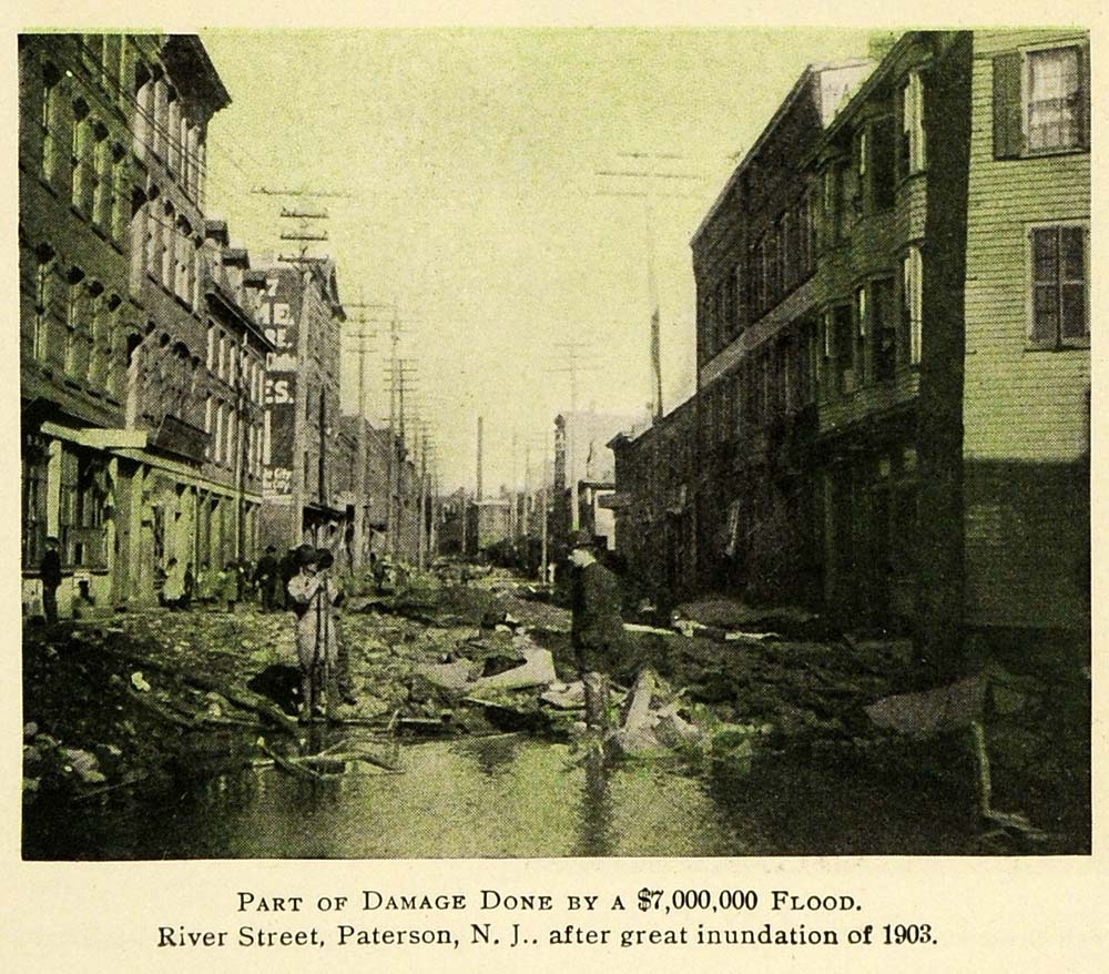 1907 Print Inundation 1903 River St. Flood Damages NJ - ORIGINAL TW4