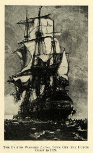 1911 Print British Warship Lutine Sank Dutch Coast 1799 ORIGINAL HISTORIC TW4