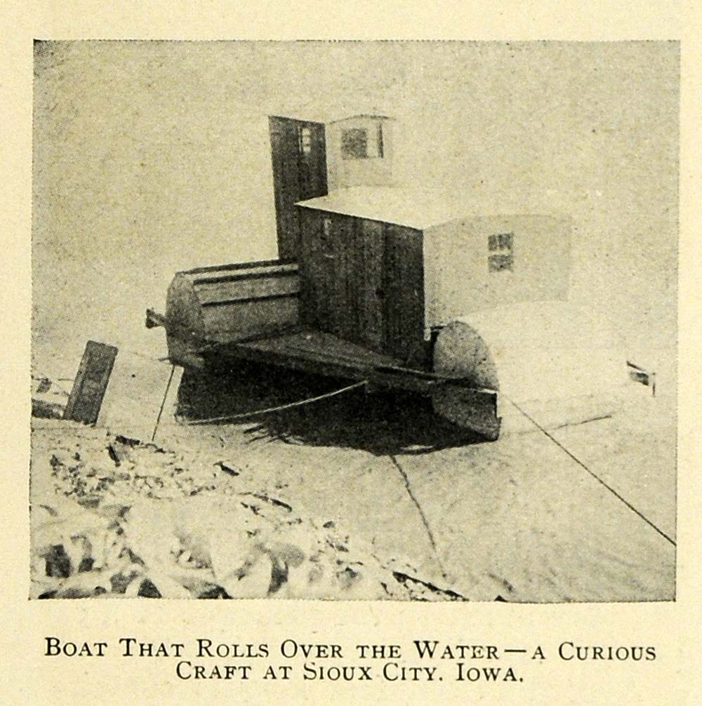 1911 Print Craft Invention Boat Rolls Over Water Iowa ORIGINAL HISTORIC TW4