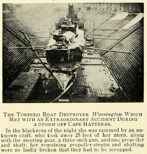1912 Print Torpedo Boat Destroyer Warrington Cape Hatteras Ship Water Craft TW4