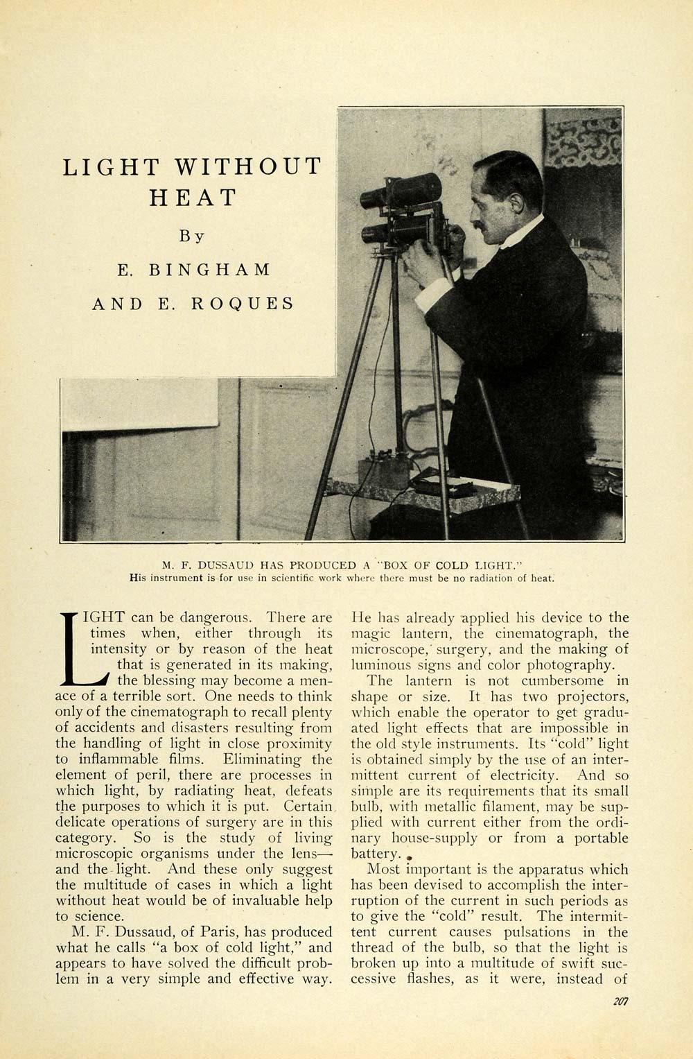 1912 Article Light Without Heat Bingham Roques Dussaud Science Radiation TW4