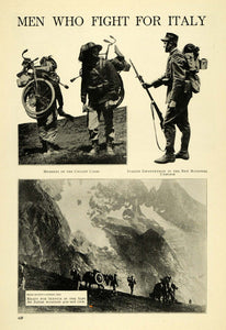 1915 Print WWI Italy Infantryman Cyclist Corps Mountain Troops Military TW4