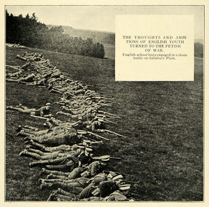 1911 Print English School Boys War Sham Battle Salisbury Plain Rifles TW4