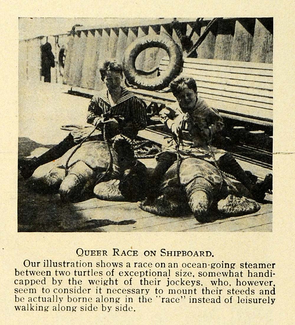 1911 Print Children Jockey Riding Giant Sea Turtle Races Steamer Ship TW4