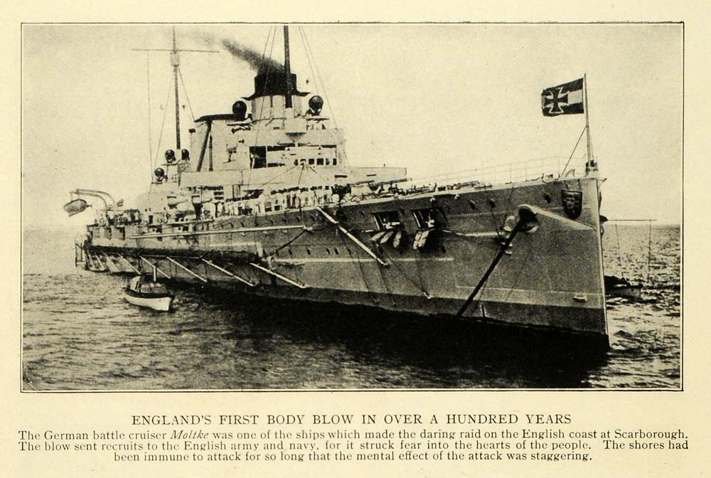 1915 Print German Naval Battleship Moltke WWI Scarborough English Navy TW4