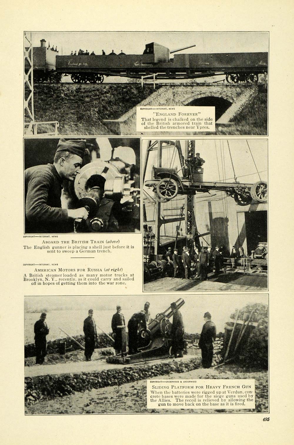1915 Print WWI Machinery Artillery Automobiles Trains Guns Wartime Ypres TW4