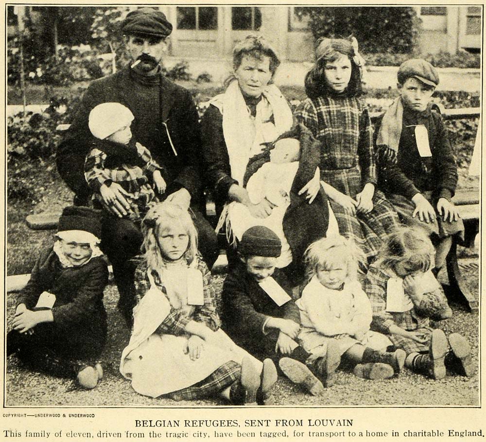 1914 Print WWI Louvain Leuven Belgian Refugee Family England World War I TW4