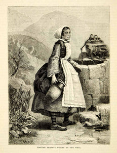 1876 Wood Engraving Antique Magyar Hungarian Peasant Woman Costume Hungary TWW1