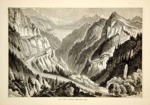 1876 Wood Engraving Antique Fell Railway Col Mont Cenis Pass Cottian Alps TWW1