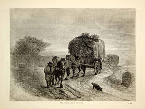 1876 Wood Engraving Covent Garden Waggoneer Cart Horse Market London Road TWW1
