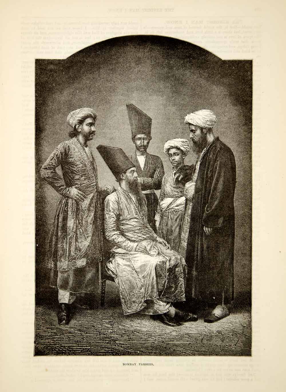 1876 Wood Engraving Antique Parsi Parsee Men Bombay India Costume Indian TWW1