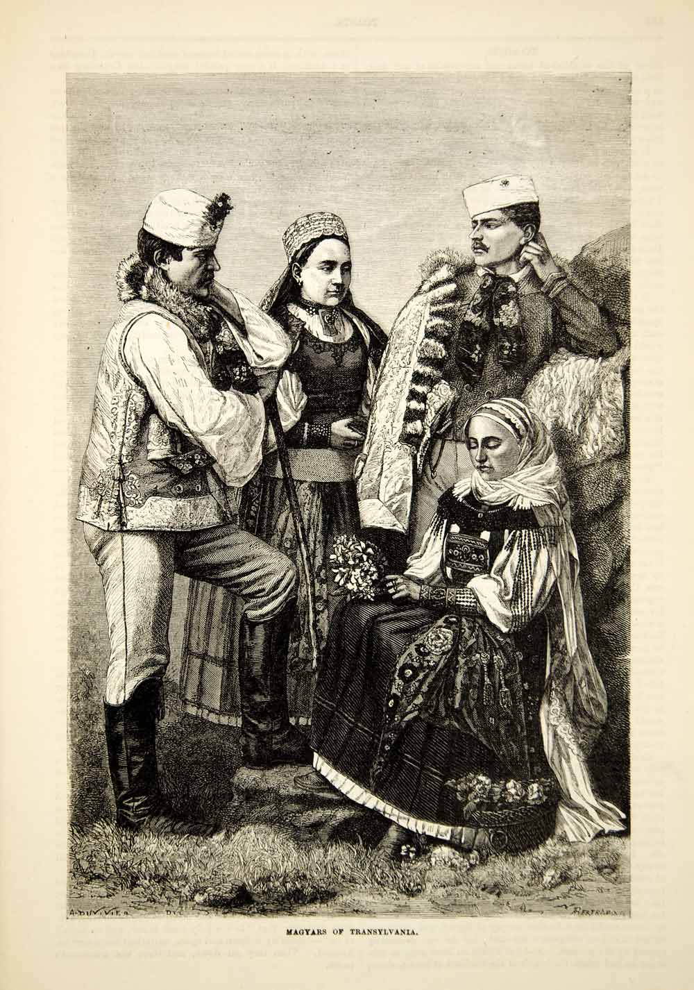 1876 Wood Engraving Magyar People Hungarian Transylvania Romania Costume TWW1