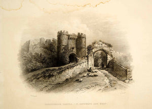 1876 Steel Engraving Carisbrooke Castle Keep Gateways Isle of Wight England TWW1