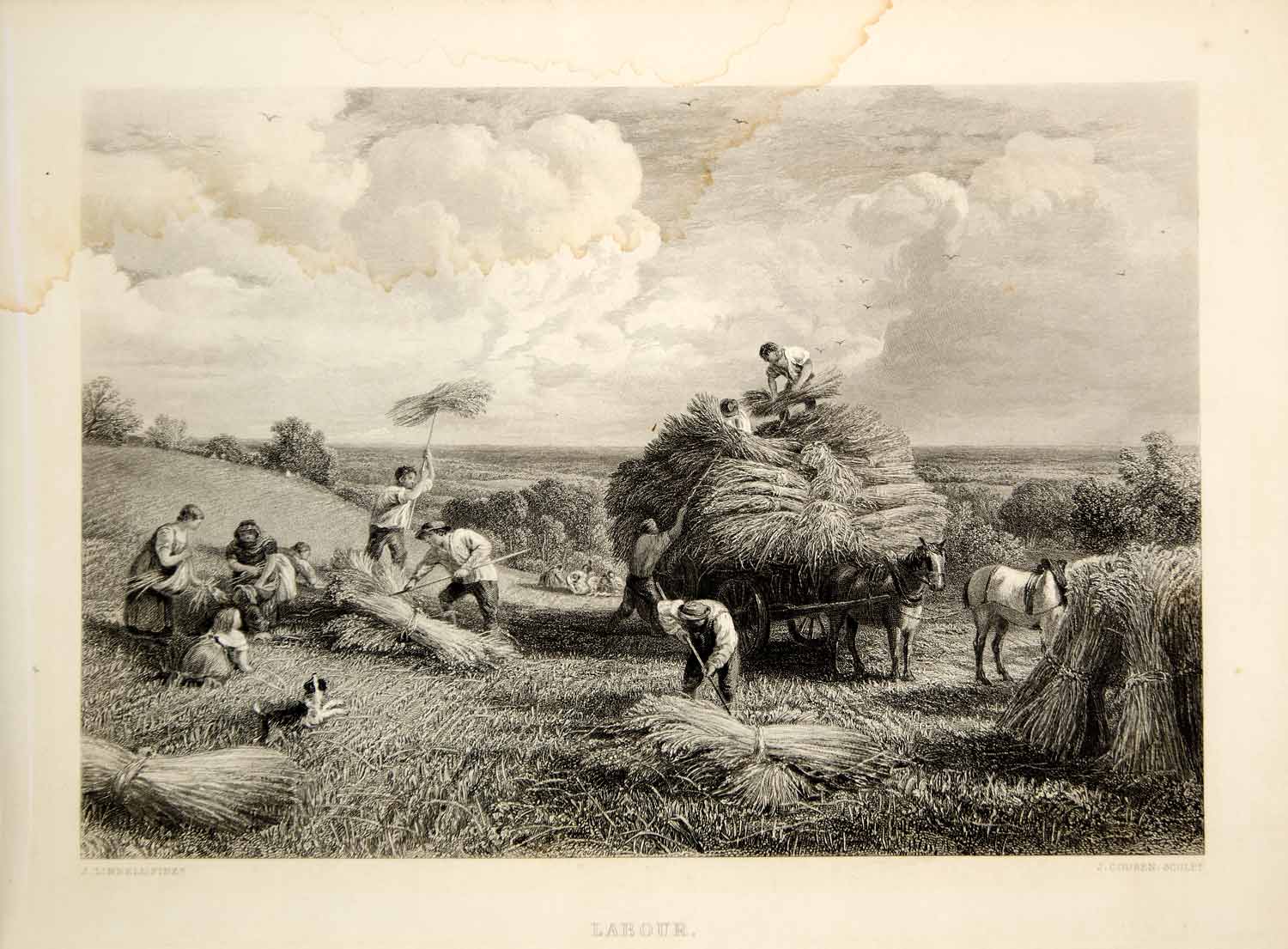 1876 Steel Engraving John Linnell Labour Harvesting Hay Agriculture Farming TWW1