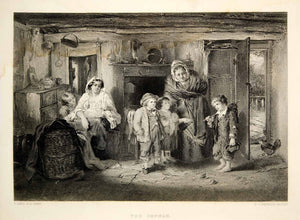 1876 Steel Engraving Thomas Faed Orphan Victorian Child Cottage Children TWW1