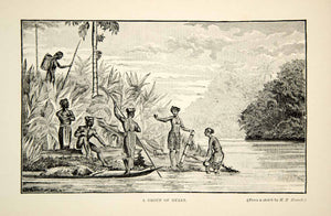 1910 Wood Engraving Sea Dayaks Ibans Costume Boat Indigenous People Borneo TYJ1