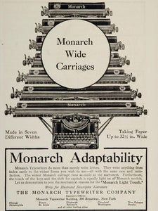 1909 Print Ad Monarch Light Touch Typewriter Carriage - ORIGINAL ADVERTISING