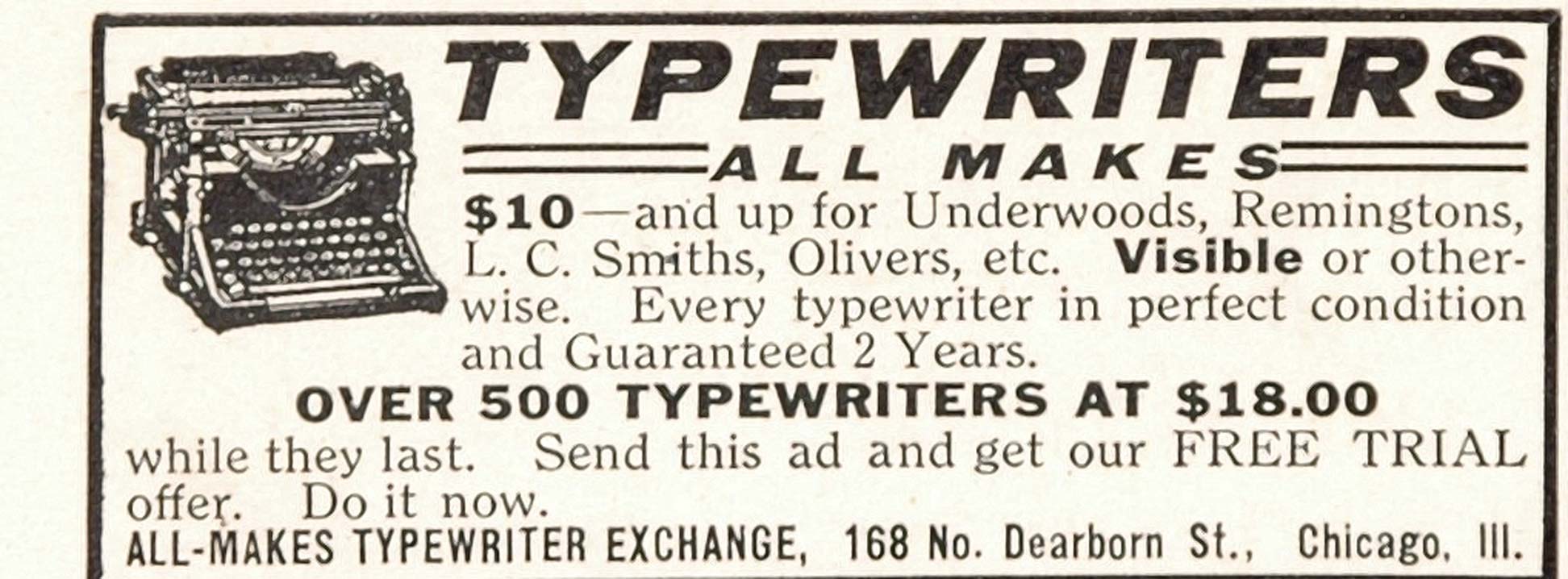 1913 Original Print Ad All Makes Typewriter Exchange - ORIGINAL ADVERTISING