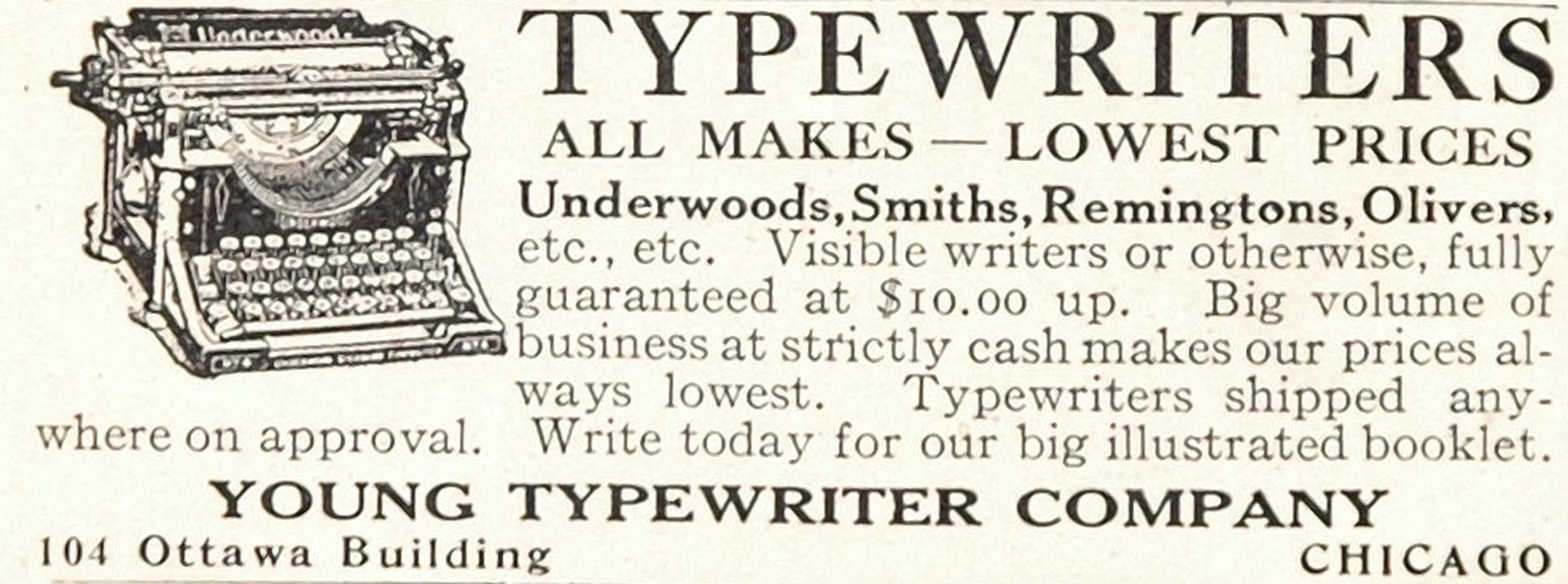 1913 Original Print Ad Young Typewriter Company Chicago - ORIGINAL ADVERTISING