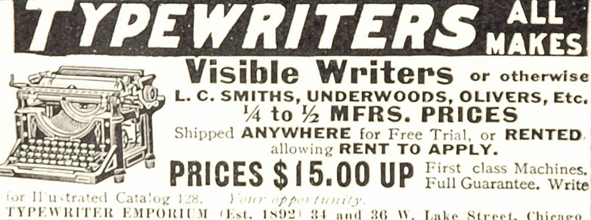 1913 Original Print Ad Typewriter Emporium Chicago - ORIGINAL ADVERTISING
