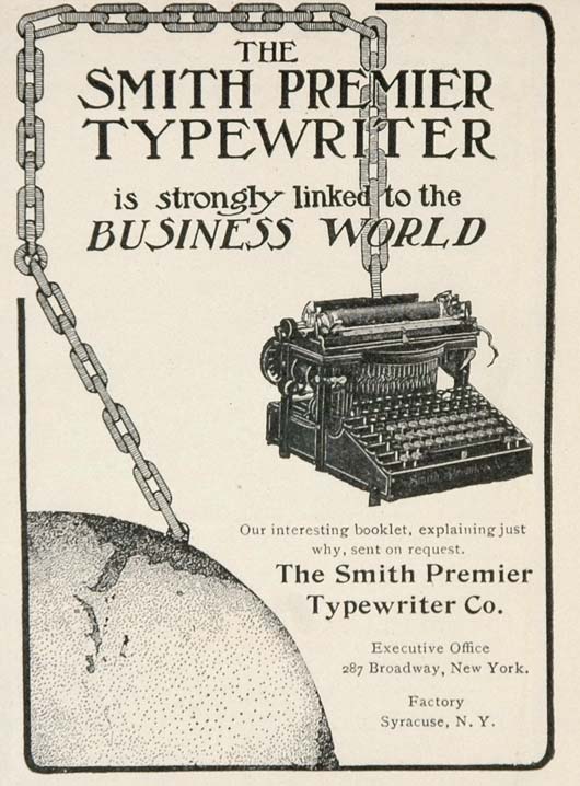 1904 Orig. Print Ad Smith Premier Typewriter Syracuse - ORIGINAL ADVERTISING
