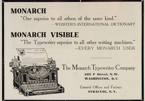1907 Original Print Ad Typing Printing Monarch Visible Typewriter No. 2 Office