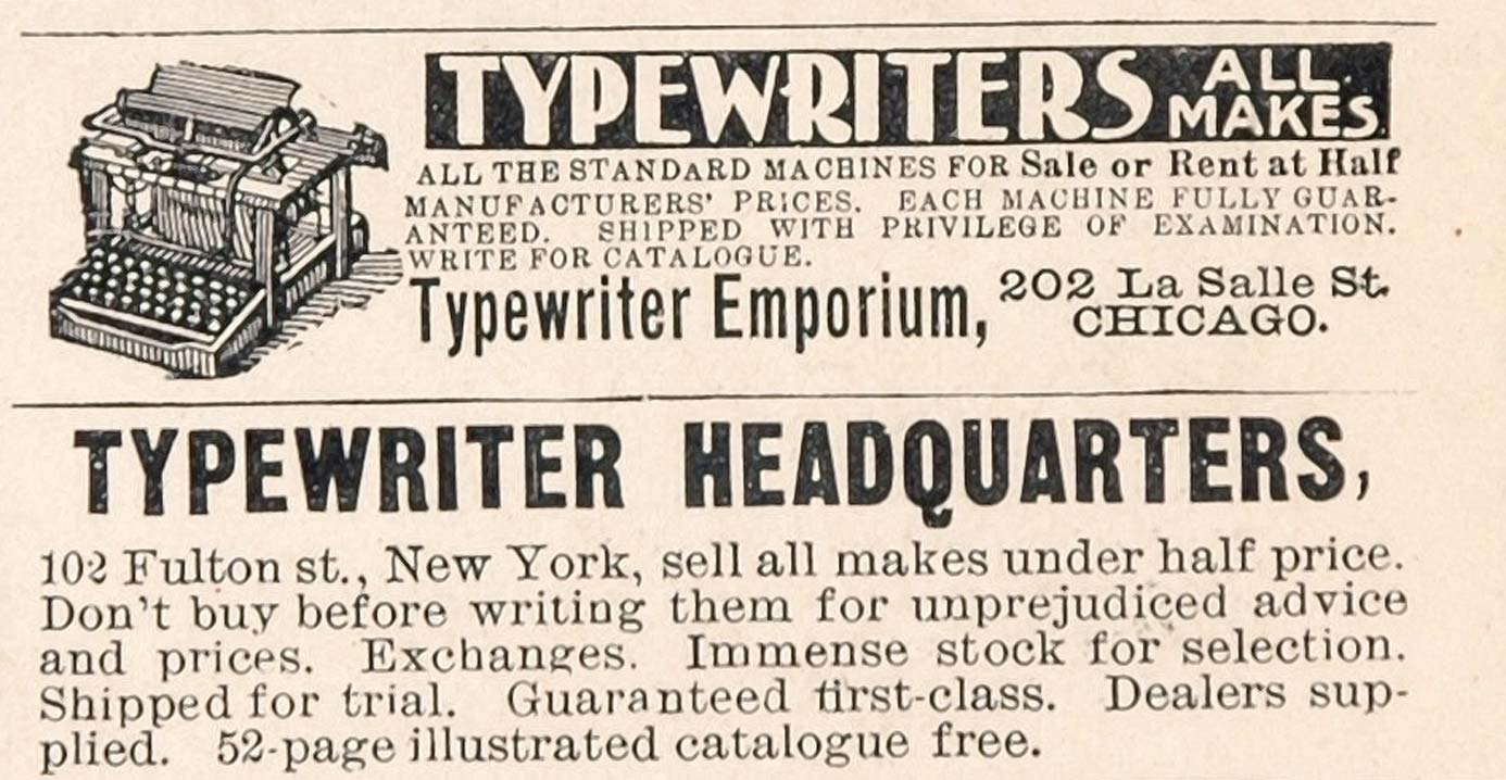 1900 Original Ads Typewriter Emporium Headquarters - ORIGINAL ADVERTISING