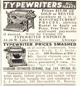 1914 Original Ads Typewriter Emporium Dearborn Exchange - ORIGINAL ADVERTISING