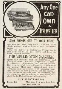 1905 Original Ad Wellington Typewriter Model No. 2 Lit - ORIGINAL ADVERTISING