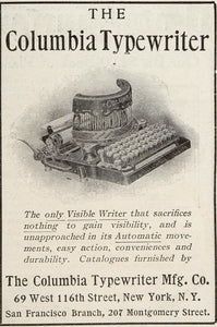 1905 Original Ad Columbia Typewriter Visible Writer - ORIGINAL ADVERTISING