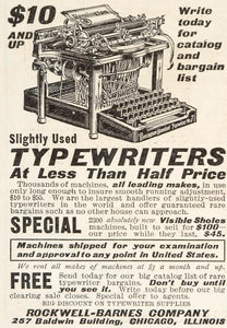1905 Ad Rockwell Barnes Remington No. 7 Used Typewriter - ORIGINAL ADVERTISING