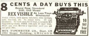 1916 Original Print Ad Rex Typewriter Company Chicago - ORIGINAL ADVERTISING