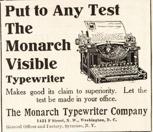 1907 Original Print Ad Monarch Visible Typewriter No. 2 - ORIGINAL ADVERTISING