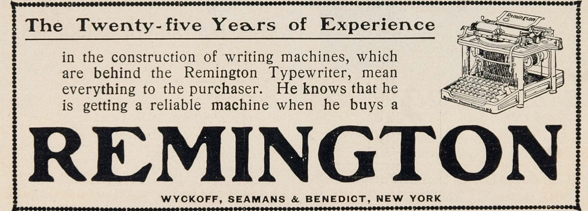 1901 Ad Antique Remington Typewriter Wyckoff Seamans Benedict New York