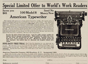 1909 Original Print Ad American Typist Desk Typewriter Model No. 8 New York City