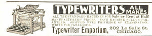1901 Original Print Ad Typewriter Emporium Chicago - ORIGINAL ADVERTISING