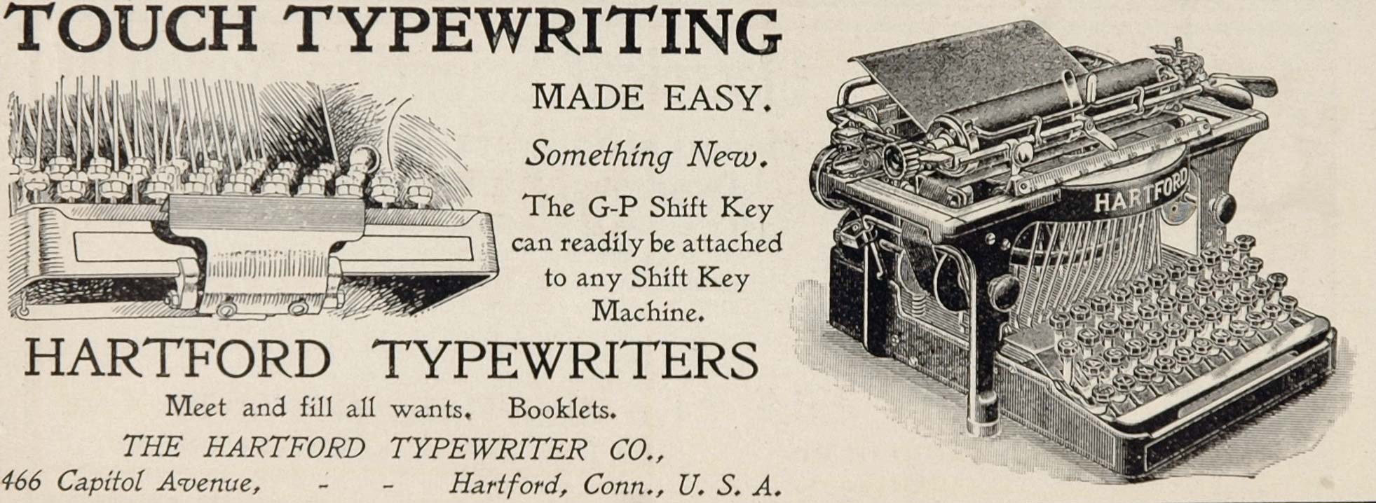 1901 Original Print Ad Hartford Typewriter Company - ORIGINAL ADVERTISING