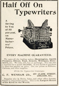 1904 Ad Discount Oliver Typewriter C. F. Wenham Chicago - ORIGINAL ADVERTISING