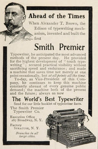 1904 Ad Smith Premier Typewriter Alexander T. Brown - ORIGINAL ADVERTISING