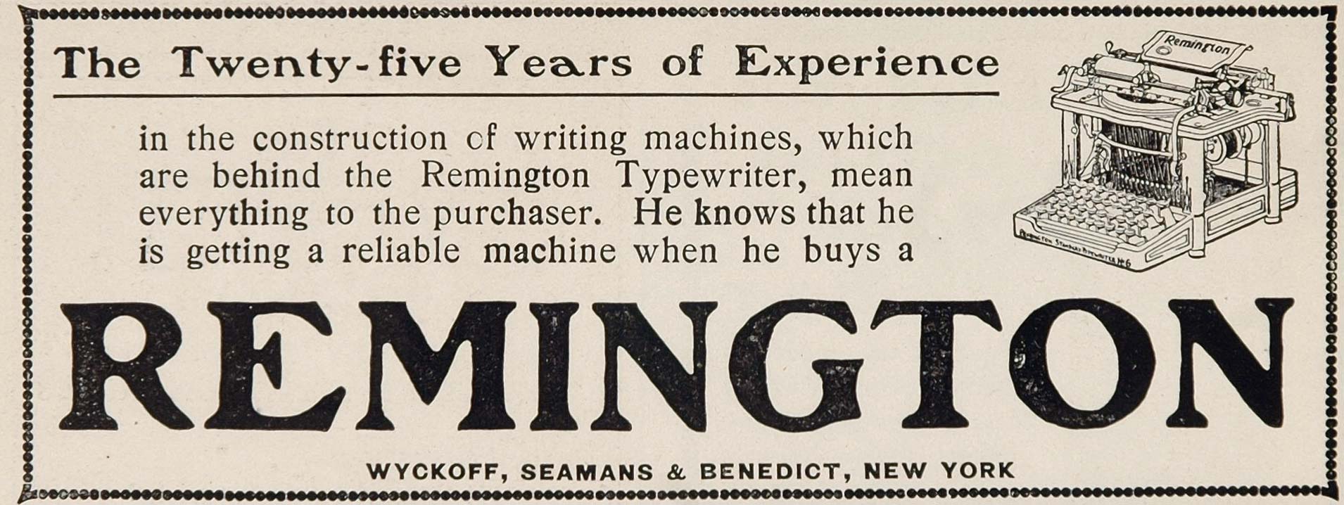 1902 Ad Typing Remington Typewriter Machine Wyckoff Seamans Benedict New York