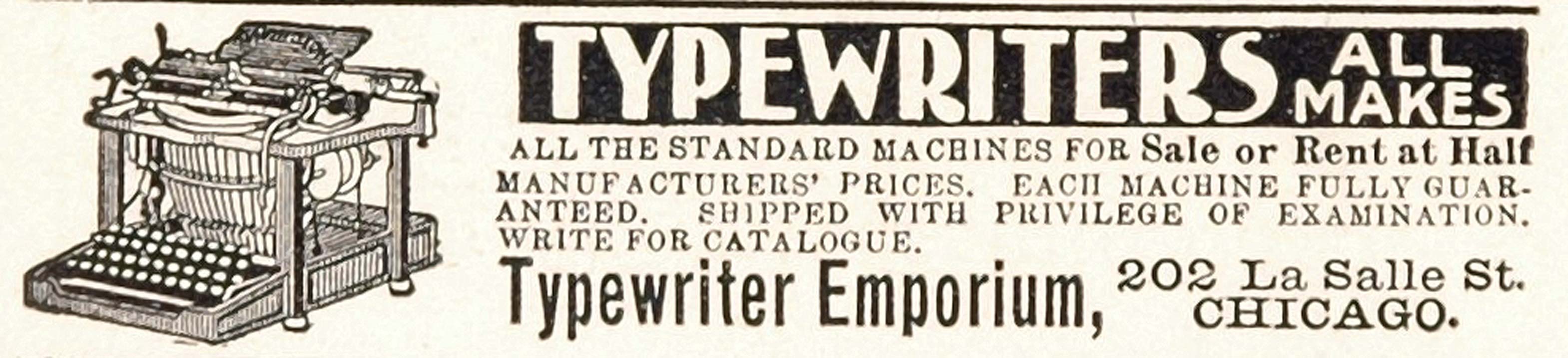 1902 Original Print Ad Typewriter Emporium Chicago - ORIGINAL ADVERTISING