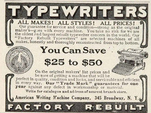 1913 Ad Typewriters American Writing Machine Company - ORIGINAL ADVERTISING